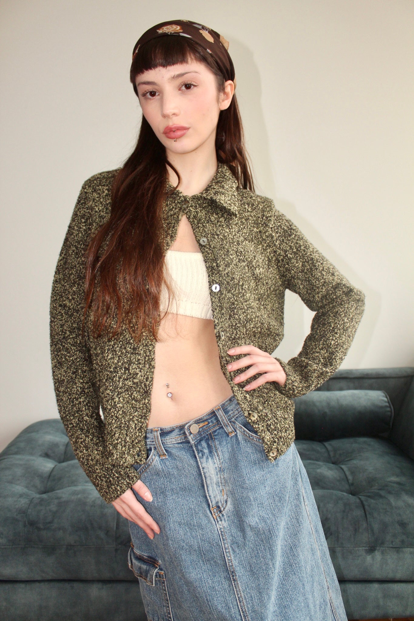 Vintage 90s Cozy Collared Forest Knit (S-M)